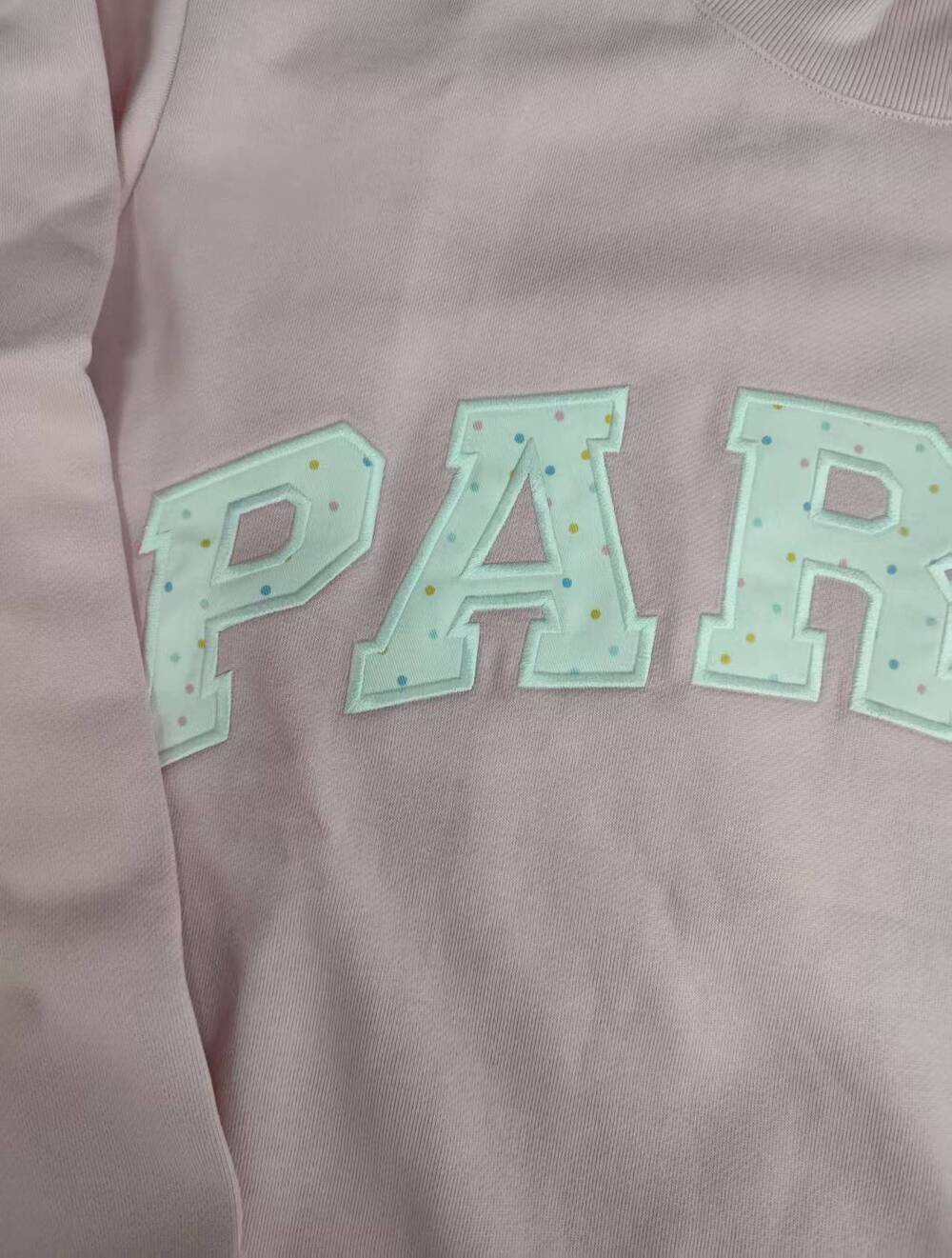 ✨Light Pink Mock Neck Sweatshirt PARKE Confetti Dot Letter Graphic - Picture 3 of 6